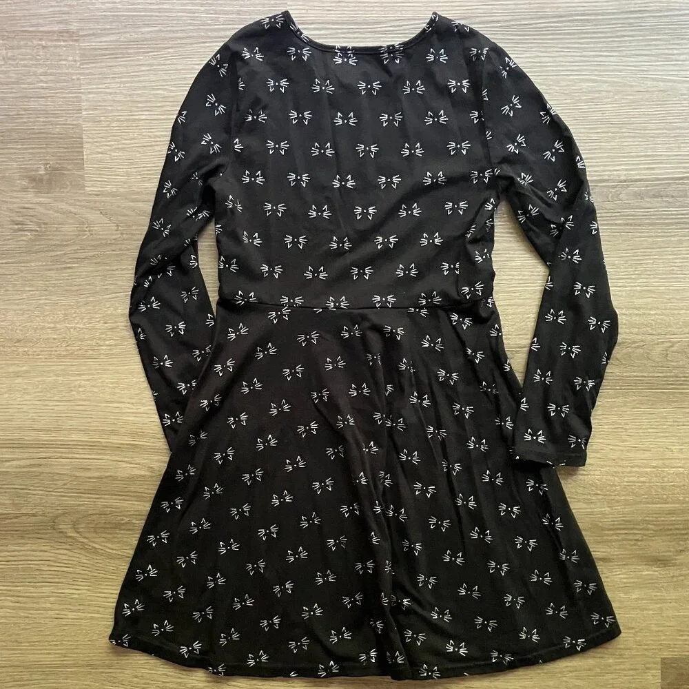 10/12 The Children's Place Black Cat Print Long-Sleeve Fall Halloween Dress